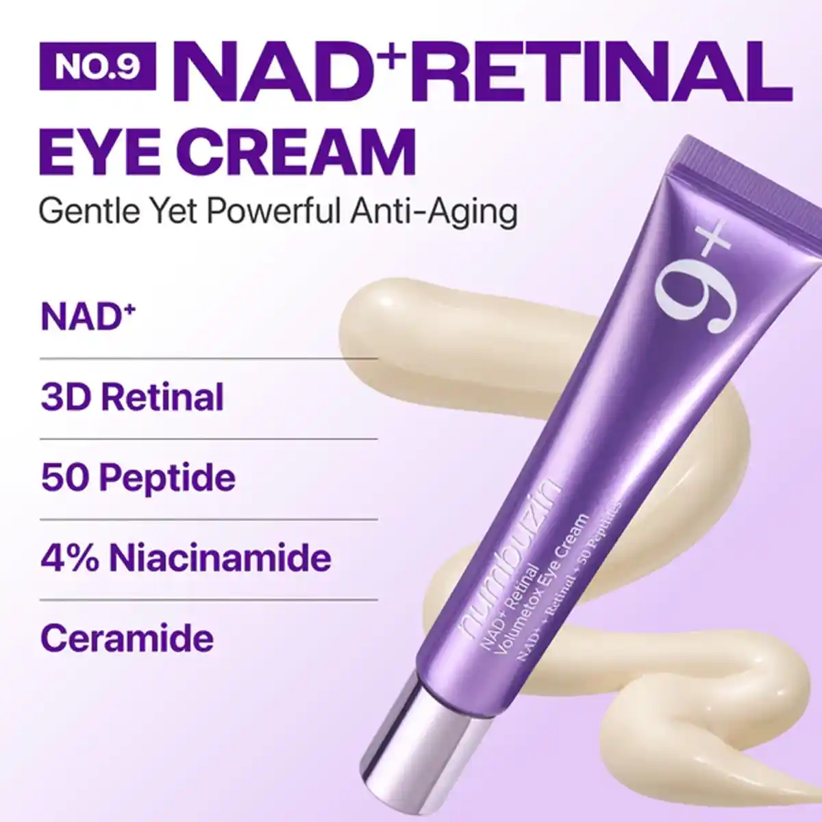 اینفوگرافیک ترکیبات کرم رتینال نامبوزین شامل رتینال، NAD+، نیاسینامید، سرامید و ۵۵ پپتید