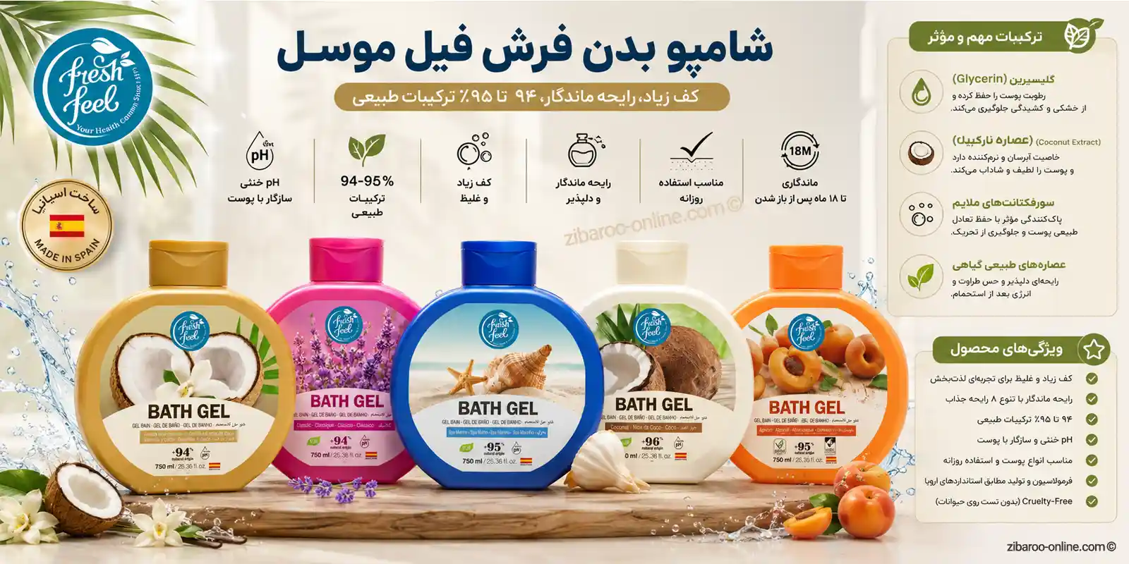 اینفوگرافیک شامپو بدن فرش فیل Moussel شامل ویژگیها، مزایا، روش استفاده و خرید اصل