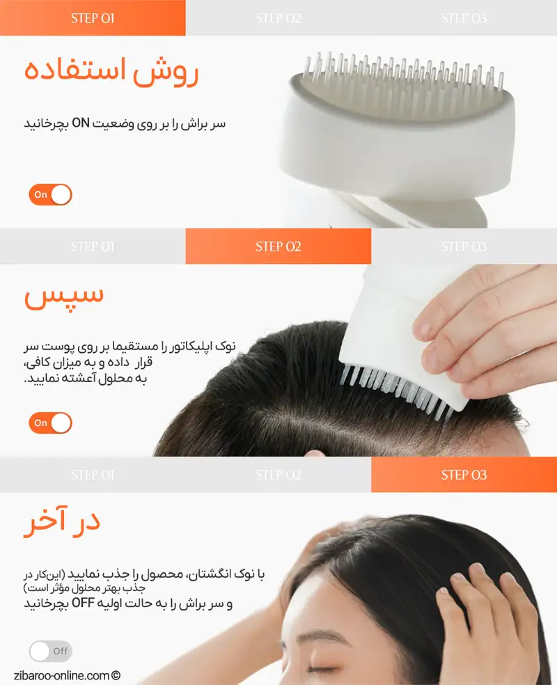 روش استفاده از سرم اسکالپ LILYEVE Growturn با اپلیکاتور براش